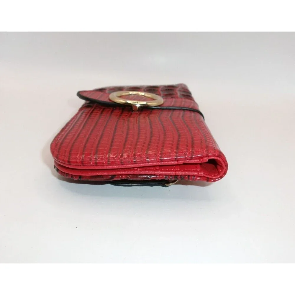 Women’s Guang Tong Wallet Red Croco Leather? Clutch Change Purse Gold Buckle 7x4